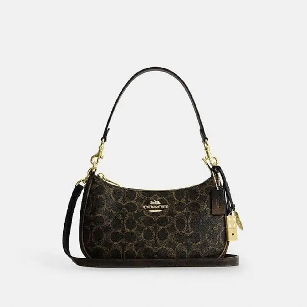 B4-002 NWT Coach Teri Shoulder Bag In Loved Signature Canvas With Charms CDY18